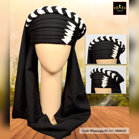 Balochi Sindhi Style Pagri Black & White
