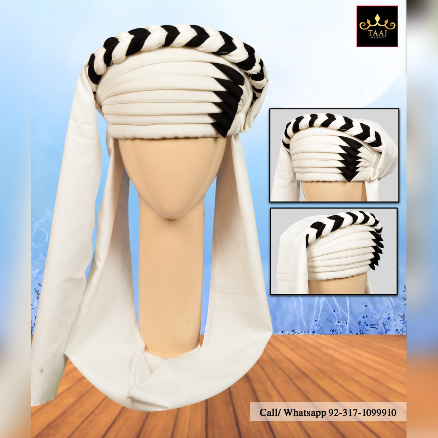 Balochi Sindhi Style Pagri White Black