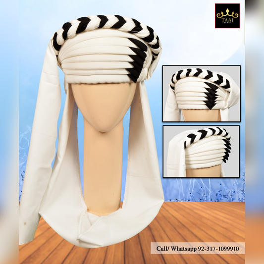 Balochi Sindhi Style Pagri White Black