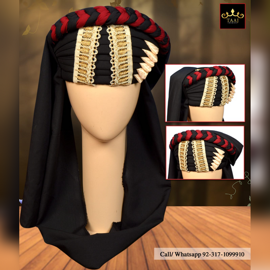Balochi Sindhi Style Pagri Black & Red