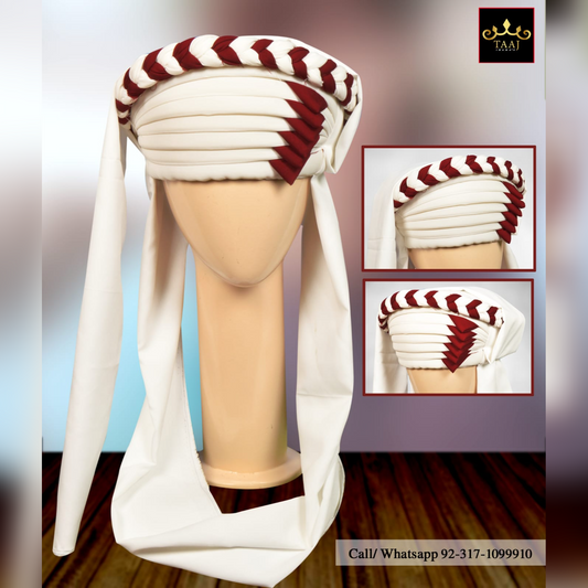 Balochi Sindhi Style Pagri White Red